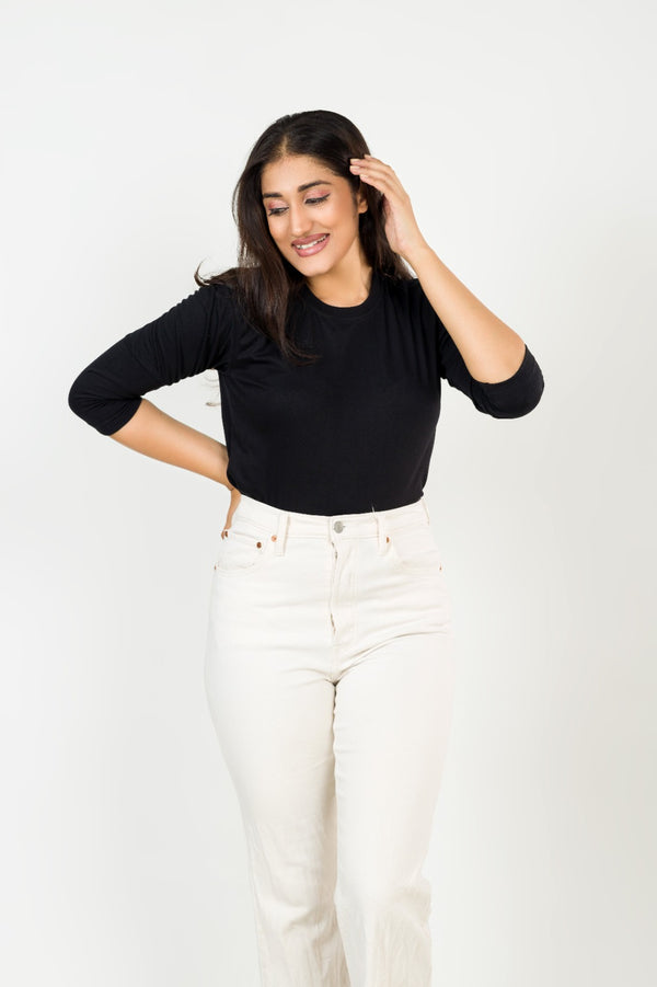 Black Long Sleeve Crop Top FEMI