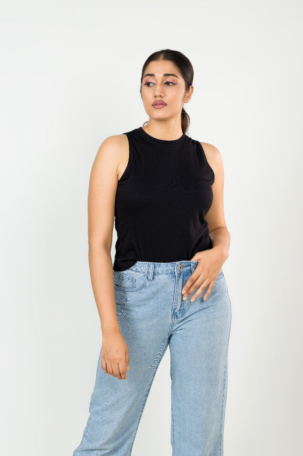 Black Sleeveless T-shirt FEMI
