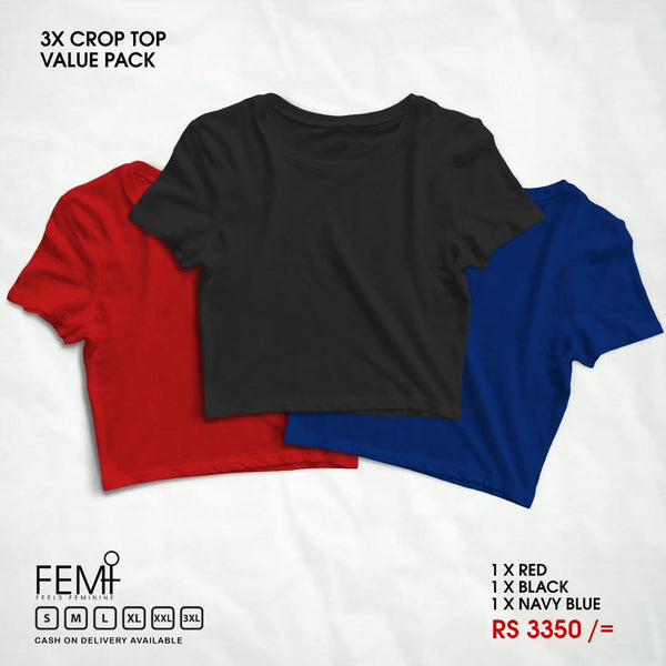 3 PACK CROP TOPS - RED, BLACK, NAVY BLUE FEMI