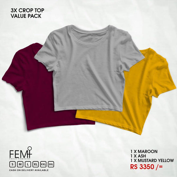 3 PACK CROP TOPS - MAROON, ASH, MUSTARD YELLOW FEMI
