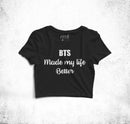 BTS MADE MY LIFE BETTER - Black Crop Top Tee FEMI