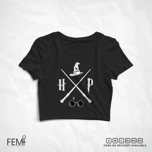 Harry Potter  | HP  -Black Crop Top Tee FEMI