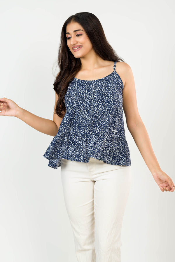 Blue Flared Strappy Top FEMI