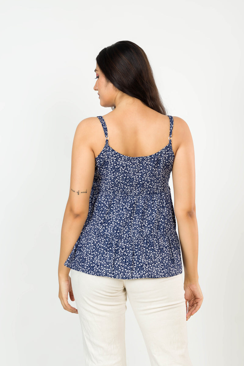 Blue Flared Strappy Top FEMI