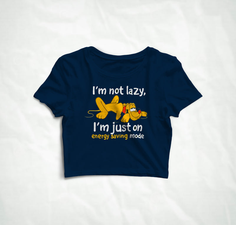 I'm Not Lazy Crop Top T Shirt - Navy Blue FEMI