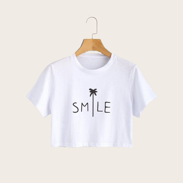 SMILE - White Crop Top Tee FEMI